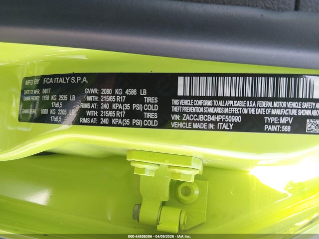 Продаж на аукціоні авто 2017 Jeep Renegade Trailhawk 4x4, vin: ZACCJBCB4HPF50990, номер лоту: 44806386