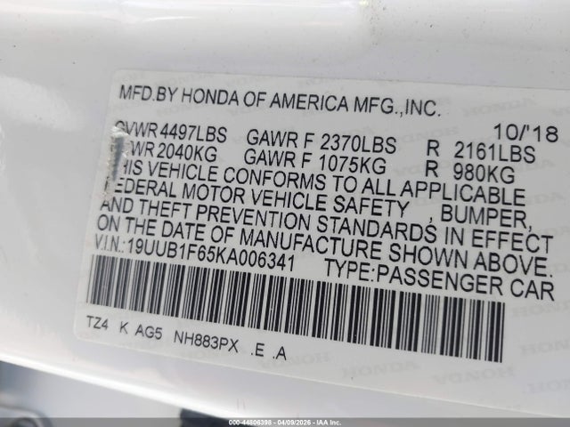 Продаж на аукціоні авто 2019 Acura Tlx Tech   A-spec Pkgs, vin: 19UUB1F65KA006341, номер лоту: 44806398
