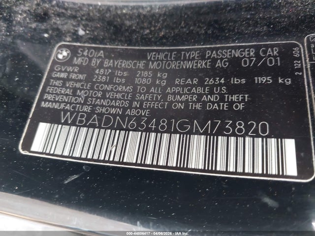 Продажа на аукционе авто 2001 Bmw 540ia, vin: WBADN63481GM73820, номер лота: 44806417
