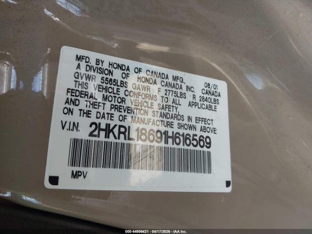Aukcja sprzedaży 2001 Honda Odyssey Ex, vin: 2HKRL18691H616569, numer aukcji: 44806421