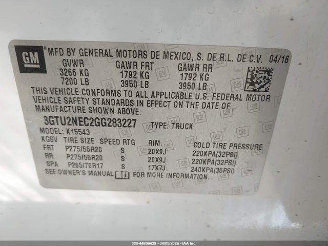 3GTU2NEC2GG283227 GMC Sierra 1500 Slt