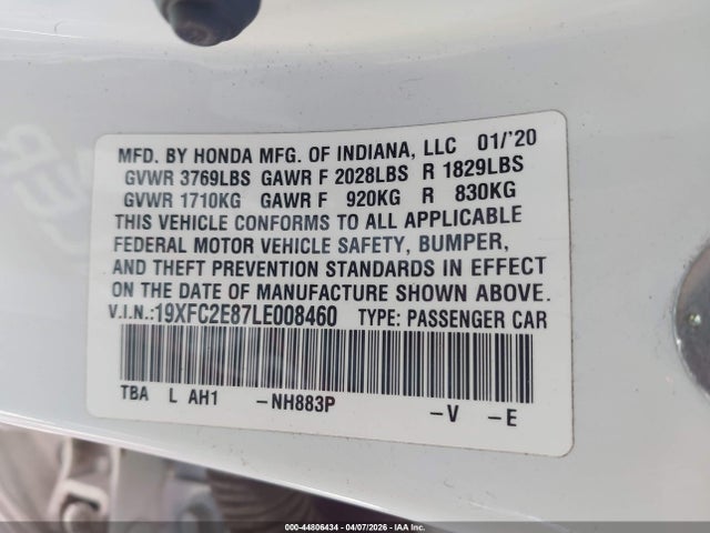 Продаж на аукціоні авто 2020 Honda Civic Sport, vin: 19XFC2E87LE008460, номер лоту: 44806434