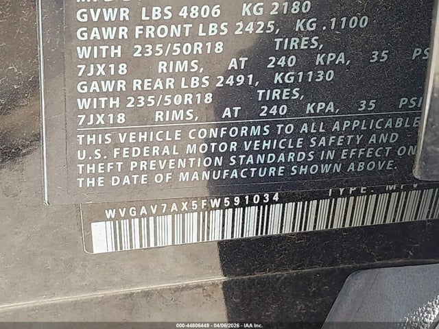 2015 VOLKSWAGEN TIGUAN WVGAV7AX5FW591034 Photo 8