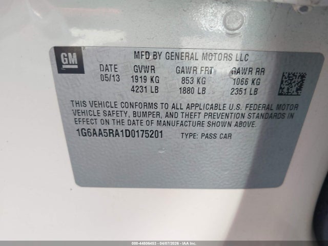 2013 Cadillac Ats Standard მანქანა იყიდება აუქციონზე, vin: 1G6AA5RA1D0175201, აუქციონის ნომერი: 44806453