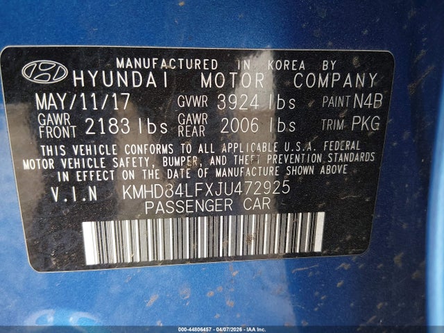 KMHD84LFXJU472925 Hyundai Elantra Value Edition