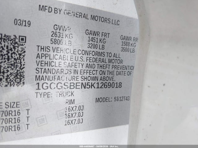 1GCGSBEN5K1269018 Chevrolet Colorado Wt