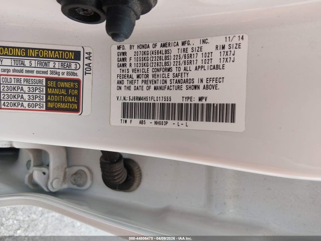 Продажа на аукционе авто 2015 Honda Cr-v Ex, vin: 5J6RM4H51FL017555, номер лота: 44806475