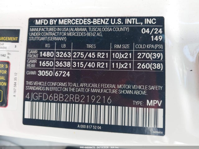 Продажа на аукционе авто 2024 Mercedes-benz Amg Gle 53 Coupe 4matic+, vin: 4JGFD6BB2RB219216, номер лота: 44806478