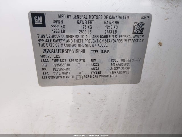 2015 Gmc Terrain Denali მანქანა იყიდება აუქციონზე, vin: 2GKALUEK6F6319890, აუქციონის ნომერი: 44806487