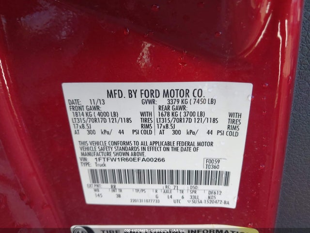 1FTFW1R60EFA00266 Ford F-150 Svt Raptor
