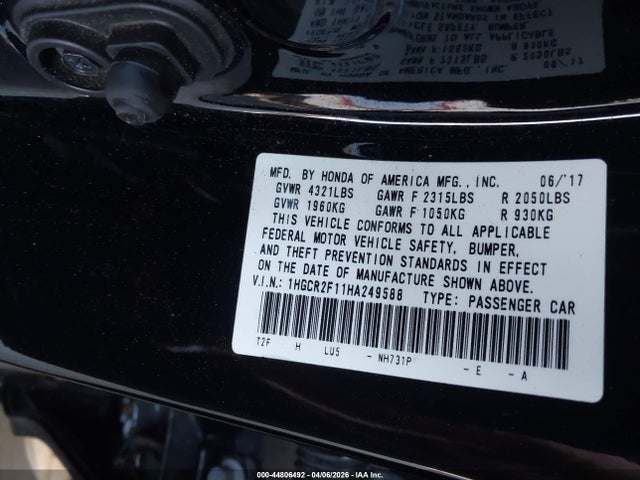 1HGCR2F11HA249588 Honda Accord Sport Se