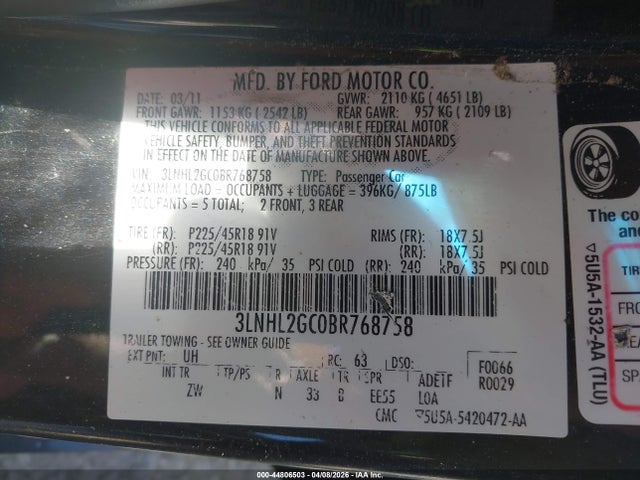 Продаж на аукціоні авто 2011 Lincoln Mkz, vin: 3LNHL2GC0BR768758, номер лоту: 44806503