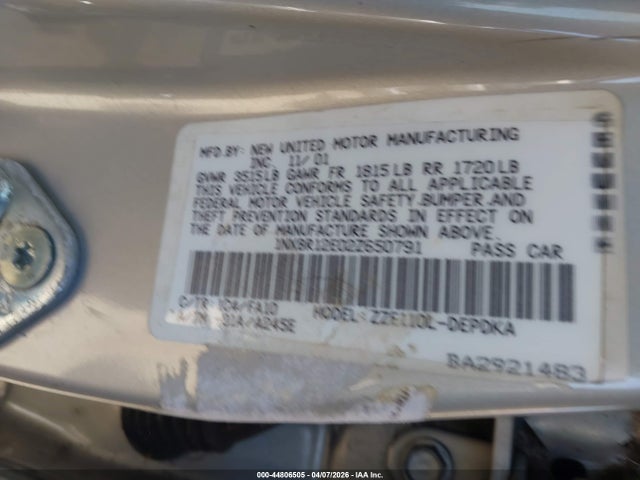 2002 TOYOTA COROLLA 1NXBR12E02Z650791 Photo 8