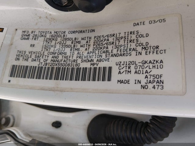 2005 LEXUS GX 470 JTJBT20X550083180 Photo 8