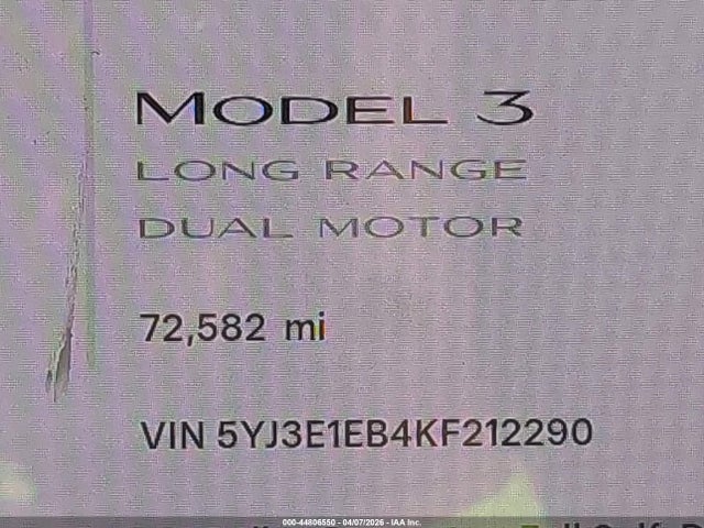 Aukcja sprzedaży 2019 Tesla Model 3 Long Range/performance, vin: 5YJ3E1EB4KF212290, numer aukcji: 44806550