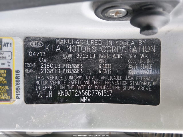 Aukcja sprzedaży 2013 Kia Soul, vin: KNDJT2A56D7761517, numer aukcji: 44806591