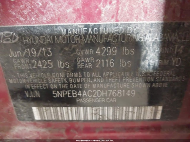 Продаж на аукціоні авто 2013 Hyundai Sonata Gls, vin: 5NPEB4AC2DH768149, номер лоту: 44806608