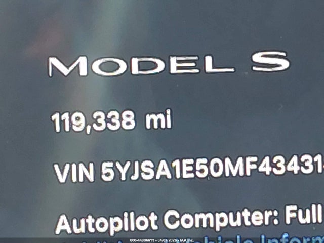 44806613 :رقم المزاد ، 5YJSA1E50MF434314 vin ، 2021 Tesla Model S Long Range Dual Motor All-wheel Drive مزاد بيع