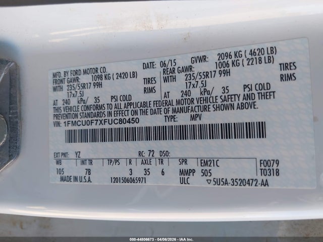 2015 FORD ESCAPE 1FMCU0F7XFUC80450 Photo 8