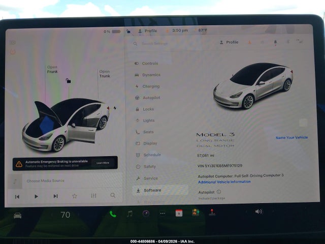 44806686 :رقم المزاد ، 5YJ3E1EB5MF975129 vin ، 2021 Tesla Model 3 Long Range Dual Motor All-wheel Drive مزاد بيع