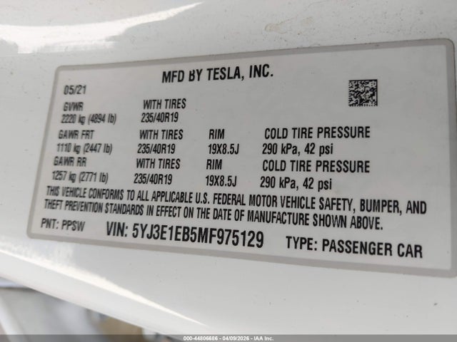2021 TESLA MODEL 3 5YJ3E1EB5MF975129 Photo 8