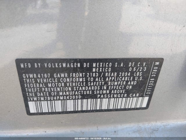 Продажа на аукционе авто 2023 Volkswagen Jetta 1.5t Se, vin: 3VW7M7BU4PM042090, номер лота: 44806722