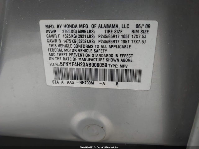 2010 HONDA PILOT 5FNYF4H23AB008059 Photo 8