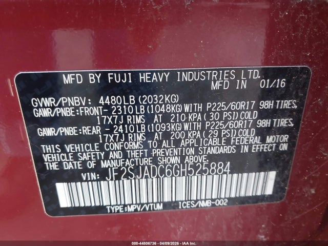 Subaru Forester 2.5i Premium 2016 JF2SJADC6GH525884 Image 9