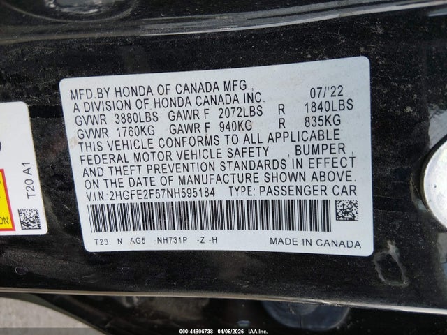 Honda Civic Sport 2022 2HGFE2F57NH595184 Image 9
