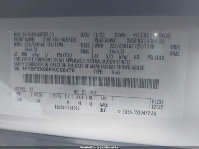 Aukcja sprzedaży 2023 Ford Transit-350, vin: 1FTBF5X88PKC00476, numer aukcji: 44806771
