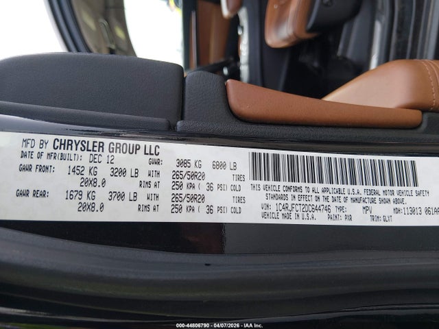 Aukcja sprzedaży 2013 Jeep Grand Cherokee Overland, vin: 1C4RJFCT2DC644746, numer aukcji: 44806790