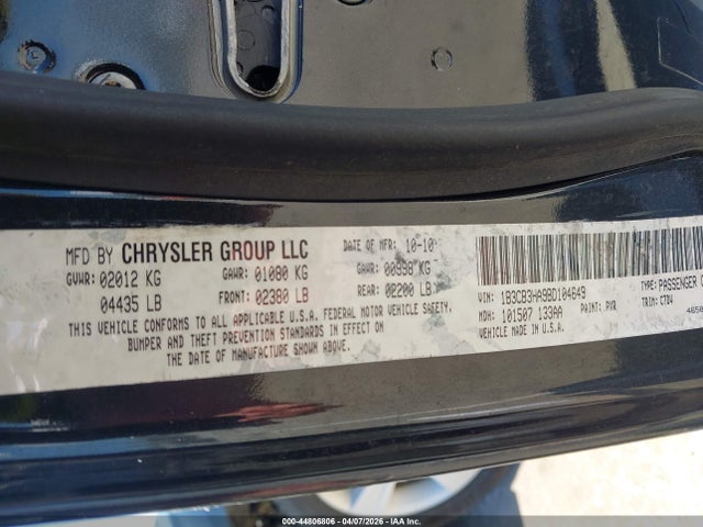 44806806 :رقم المزاد ، 1B3CB3HA9BD104649 vin ، 2011 Dodge Caliber Mainstreet مزاد بيع