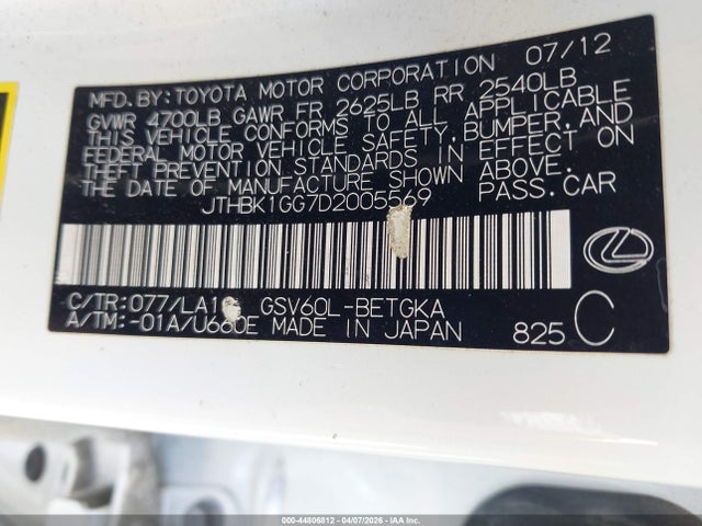Продаж на аукціоні авто 2013 Lexus Es 350, vin: JTHBK1GG7D2005569, номер лоту: 44806812