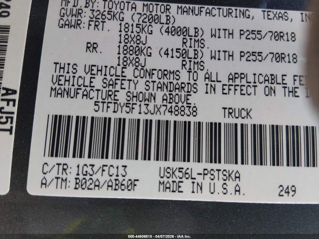 5TFDY5F13JX748838 Toyota Tundra Sr5 5.7l V8
