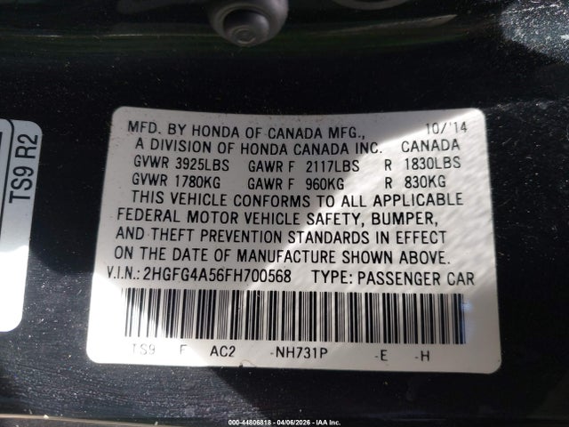 Honda CIVIC SI 2015 2HGFG4A56FH700568 Image 9