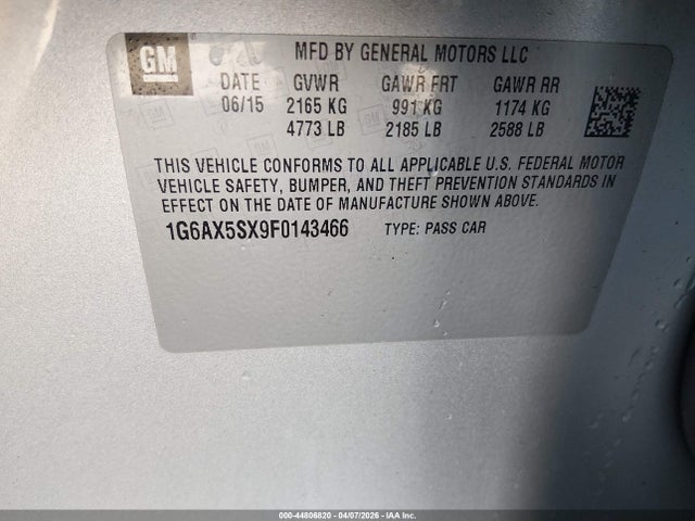 44806820 :رقم المزاد ، 1G6AX5SX9F0143466 vin ، 2015 Cadillac Cts Luxury مزاد بيع