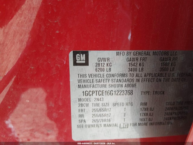 Aukcja sprzedaży 2016 Chevrolet Colorado Lt, vin: 1GCPTCE16G1223768, numer aukcji: 44806821
