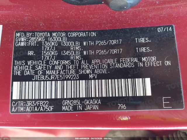 Toyota 4RUNNER SR5 2014 JTEBU5JR7E5199223 Image 9