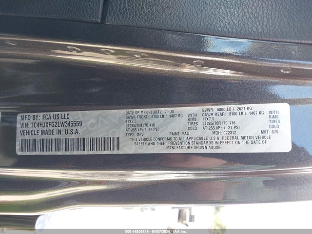 2020 JEEP WRANGLER UNLIMITED 1C4HJXFG2LW345559 Photo 8