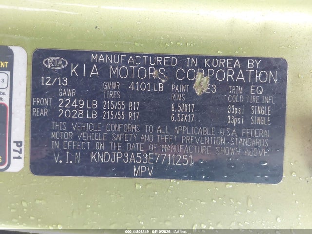 44806849 :رقم المزاد ، KNDJP3A53E7711251 vin ، 2014 Kia Soul + مزاد بيع
