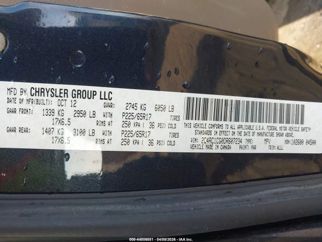 Aukcja sprzedaży 2013 Chrysler Town & Country Touring-l, vin: 2C4RC1CG0DR607234, numer aukcji: 44806881