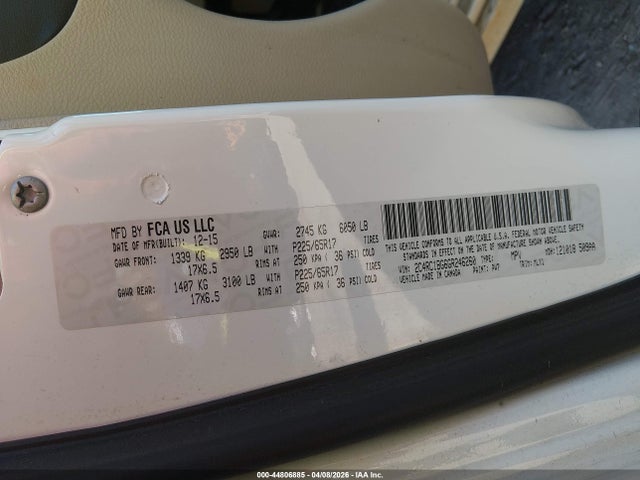 Продажа на аукционе авто 2016 Chrysler Town & Country Touring, vin: 2C4RC1BG6GR246260, номер лота: 44806885