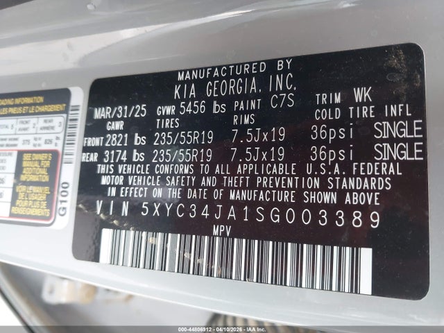 5XYC34JA1SG003389 KIA Ev6 Wind