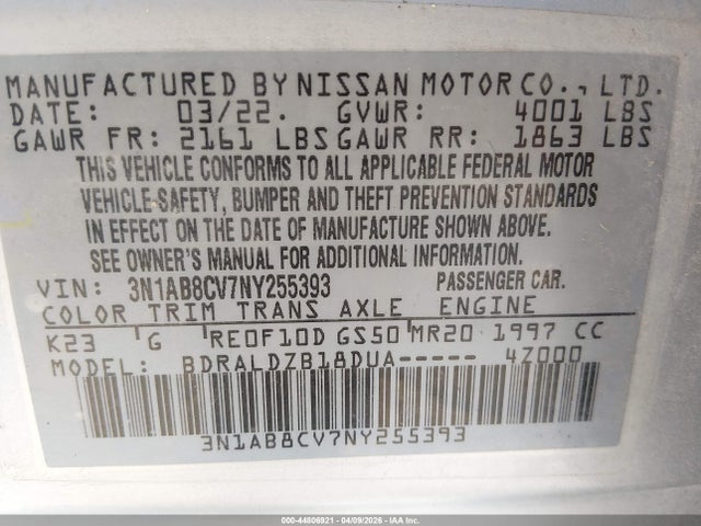 3N1AB8CV7NY255393 Nissan Sentra Sv Xtronic Cvt