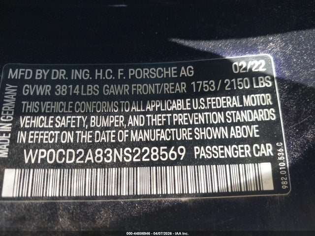 Porsche Boxster 25 Years/gts 4.0 2022 WP0CD2A83NS228569 Image 9