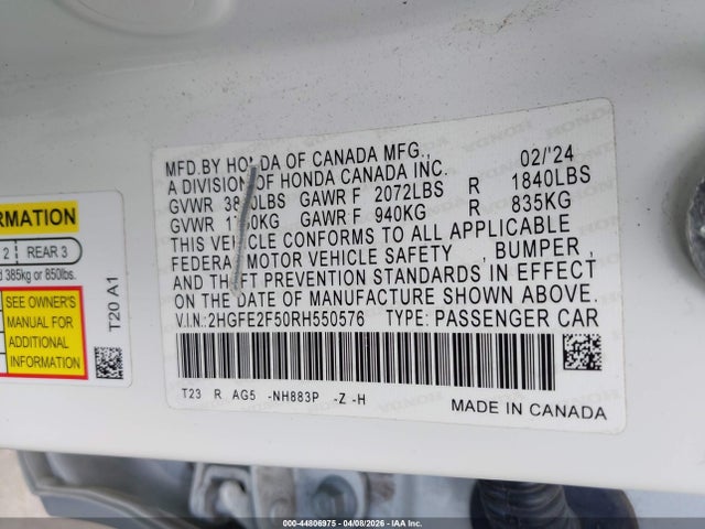 Honda Civic Sport 2024 2HGFE2F50RH550576 Image 9