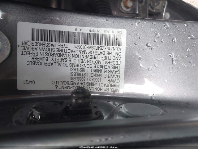 Aukcja sprzedaży 2021 Honda Insight Ex, vin: 19XZE4F59ME010624, numer aukcji: 44806990