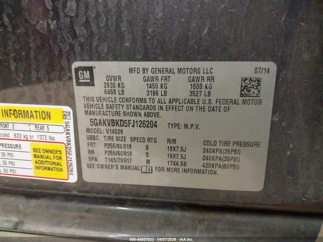 Продажа на аукционе авто 2015 Buick Enclave Leather, vin: 5GAKVBKD5FJ126204, номер лота: 44807033