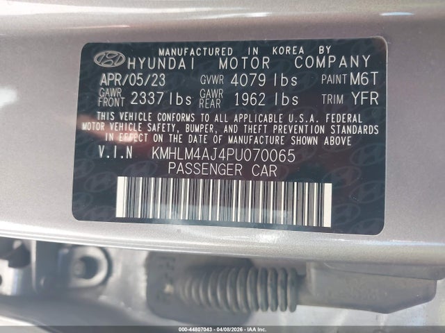 2023 Hyundai Elantra Hybrid Blue მანქანა იყიდება აუქციონზე, vin: KMHLM4AJ4PU070065, აუქციონის ნომერი: 44807043