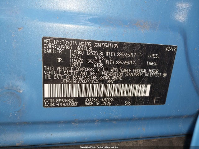 2019 TOYOTA RAV4 JTMG1RFV7KD020535 Photo 8